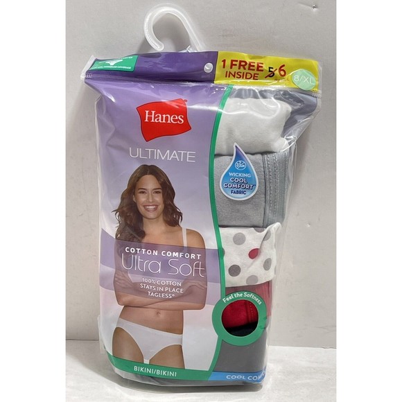 Hanes Women's 6Pack Ultimate Cotton Comfort Ultra Soft Bikini Size 8/XL New - Picture 1 of 4